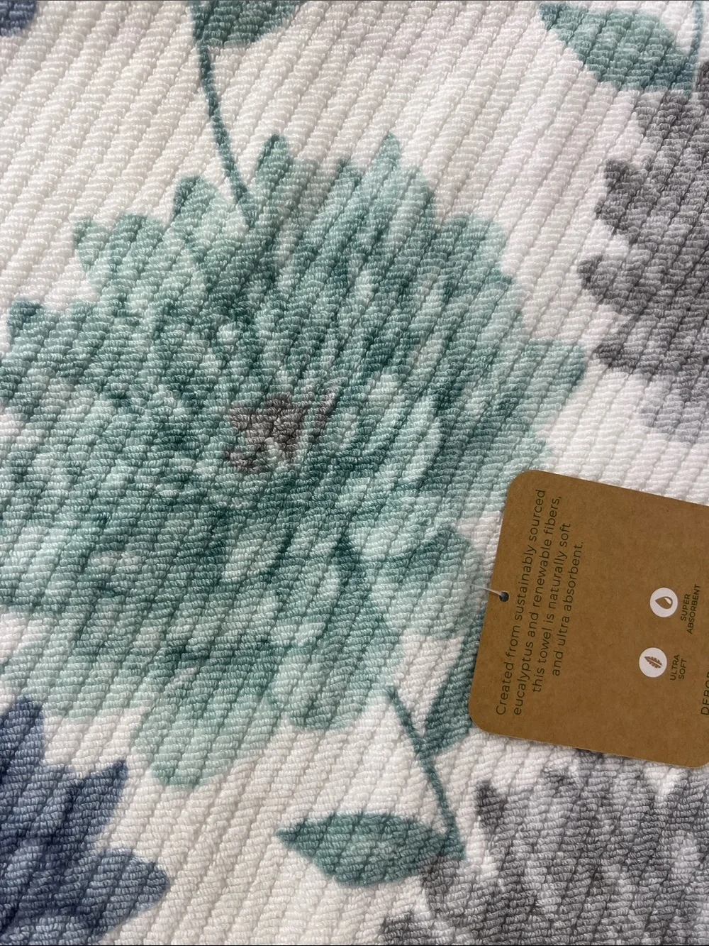 Deborah Connolly Bath Towels Blue White Floral Soft Cotton Set of 2 NEW